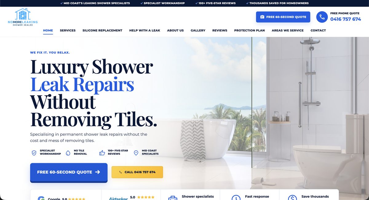 No More Leaking website home page